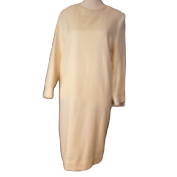 LEIGH Morgan- ivory 100% virgin wool 3/4 length sleeve midi shift dress size 10 - Picture 3 of 12